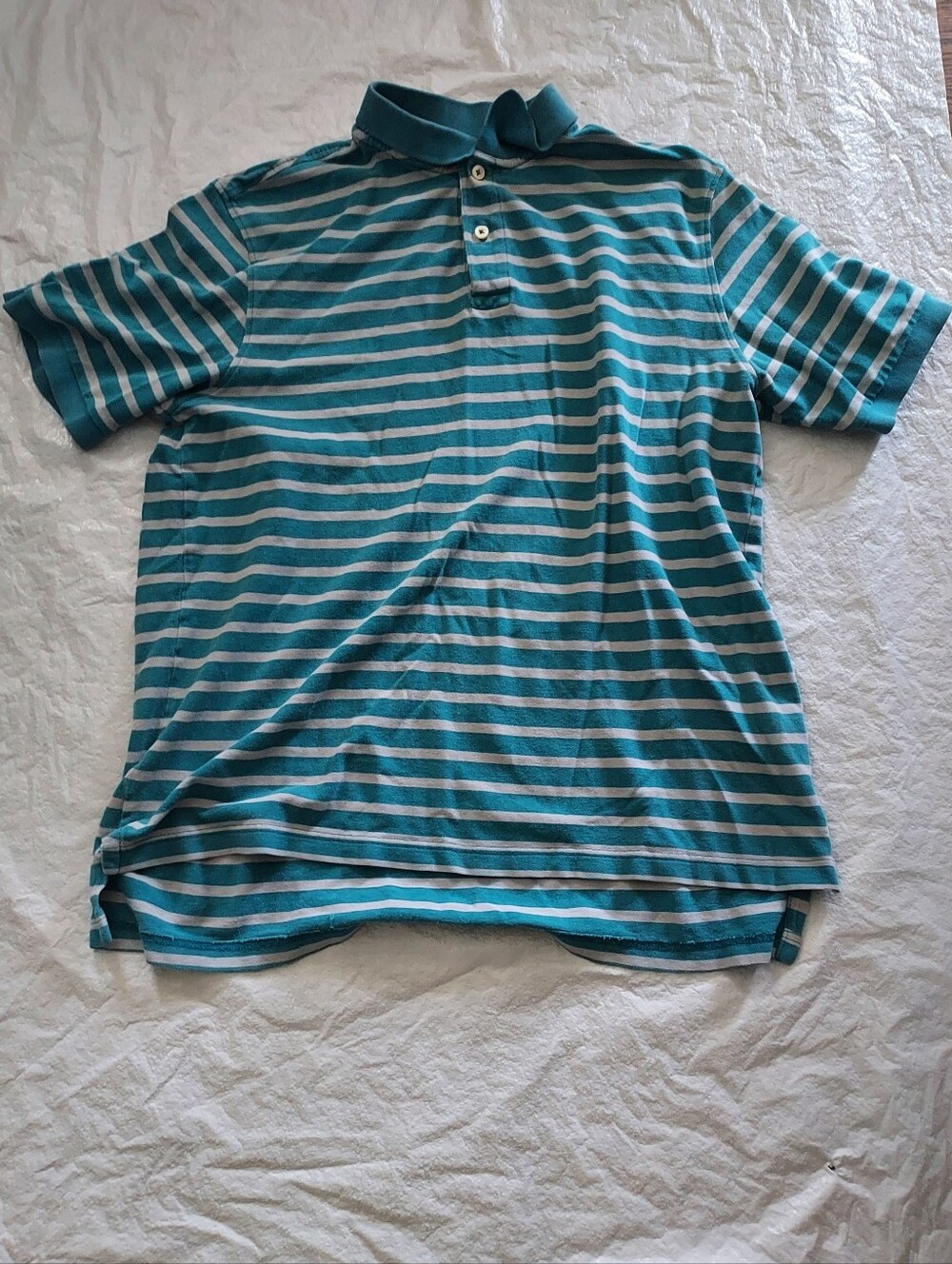 Merona Teal & White Horizontal Stripe Polo